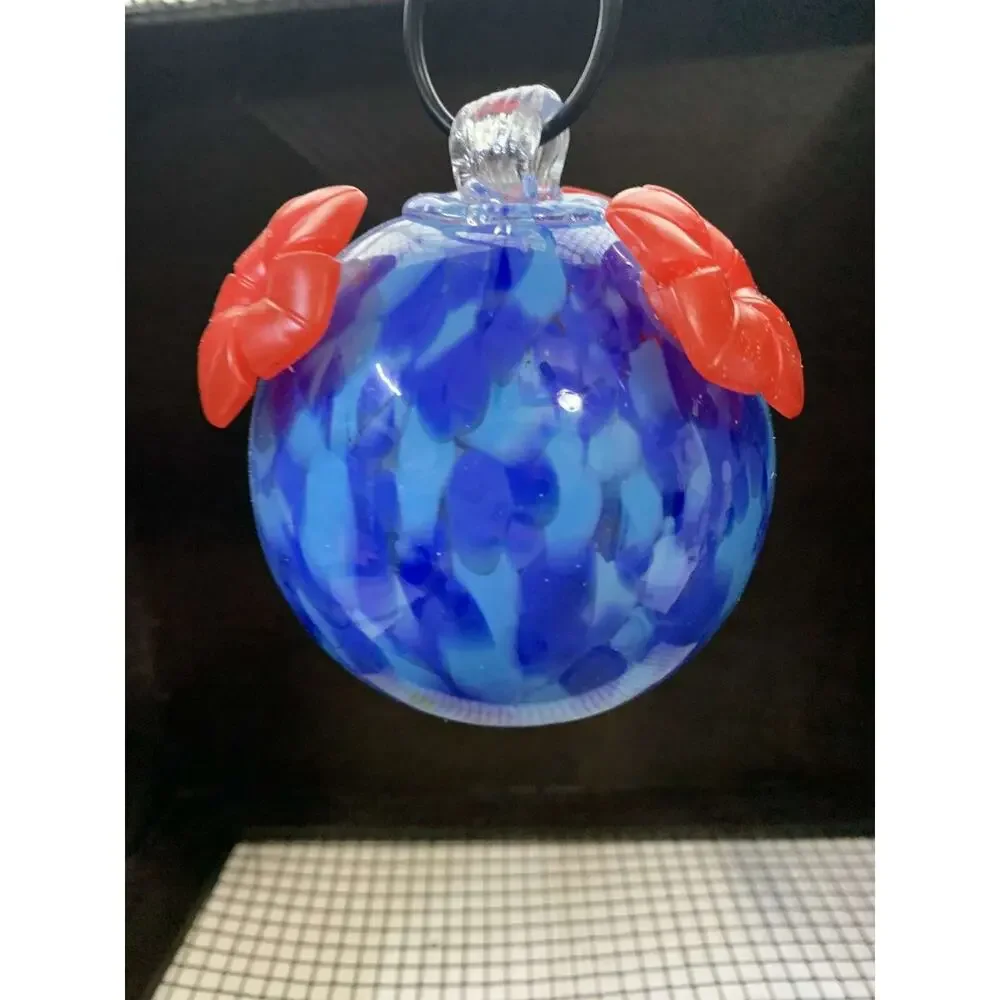 Stained Glass Hanging Hummingbird Feeder - Shades of Blue - New